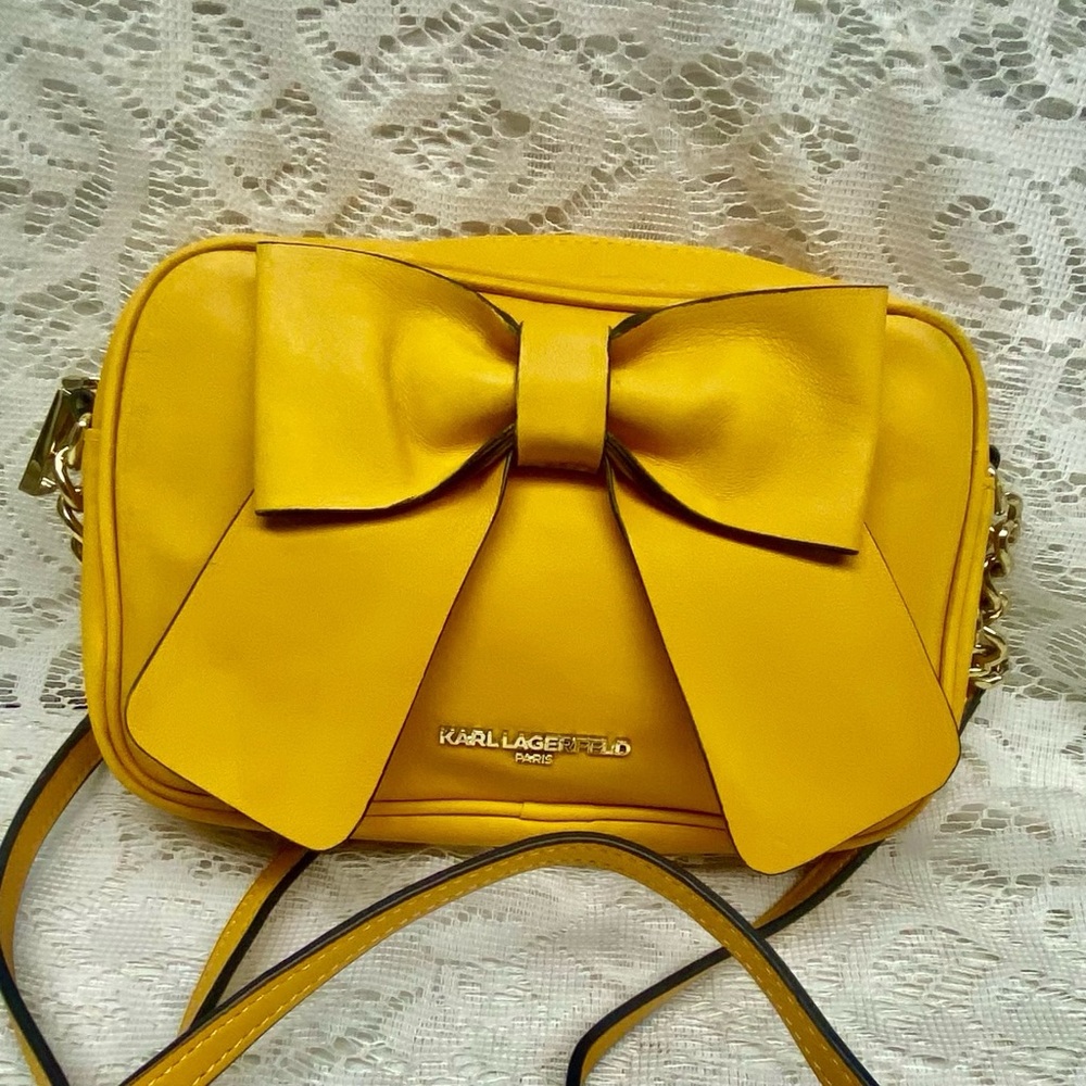 Karl Lagerfeld Dark Yellow Bow Crossbody Bag 8in x 5in x 1.5in